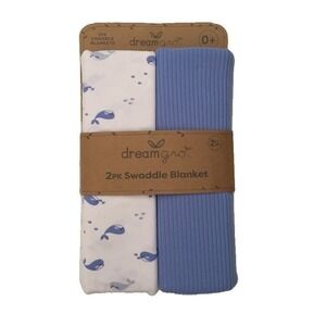 Baby Blankets Multi-use Blue Whales Theme 2 Pack Soft Cozy Stretch DreamGro New